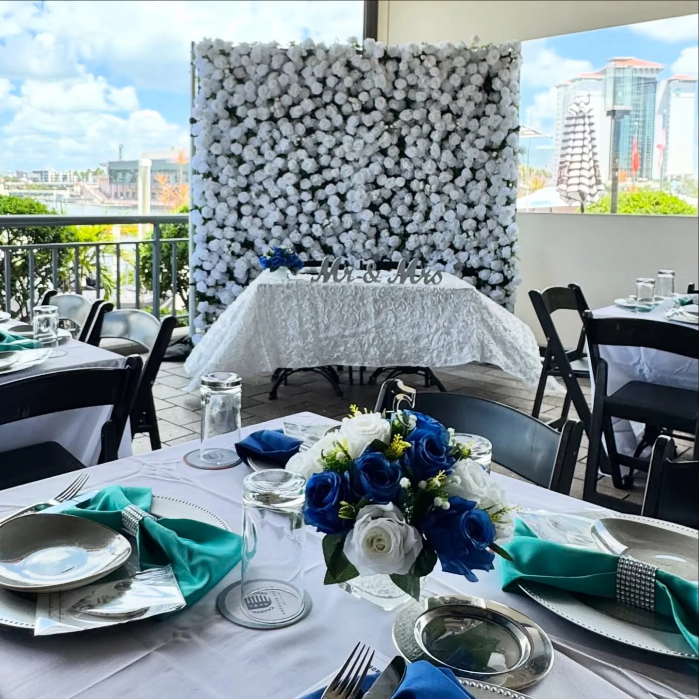 π€White Wallπ€ at American Social VIP area for this gorgeous reception! This solid white flower wall is one of our newest additions and looks beautiful with any color palette β¨ Contact us today through our inquiry link, or DM us here to book a flower