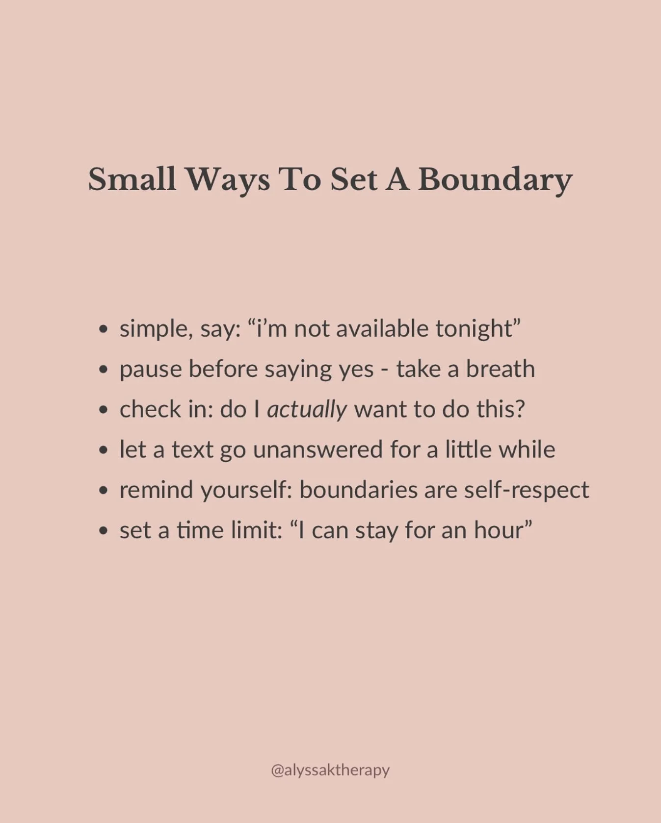 Boundaries don&rsquo;t always have to be a huge long convo. Just feels bigger in your head and nervous system! Here are some smaller scale ways and tips. #boundaries #therapistsofinstagram #boundariesarehealthy
