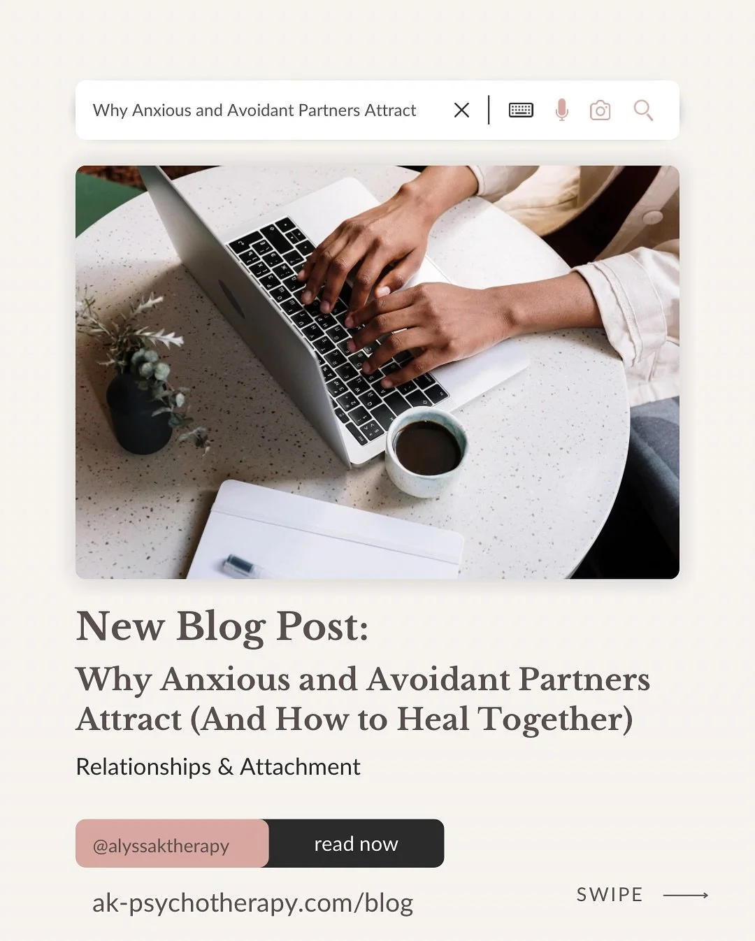 Why do anxious and avoidant partners so often find each other? ⁣
⁣
Honestly most of my clients find themselves in this dynamic (I&rsquo;ve been there too). ⁣
⁣
This push-pull cycle can feel magnetic at first, but over time it often leaves both partne
