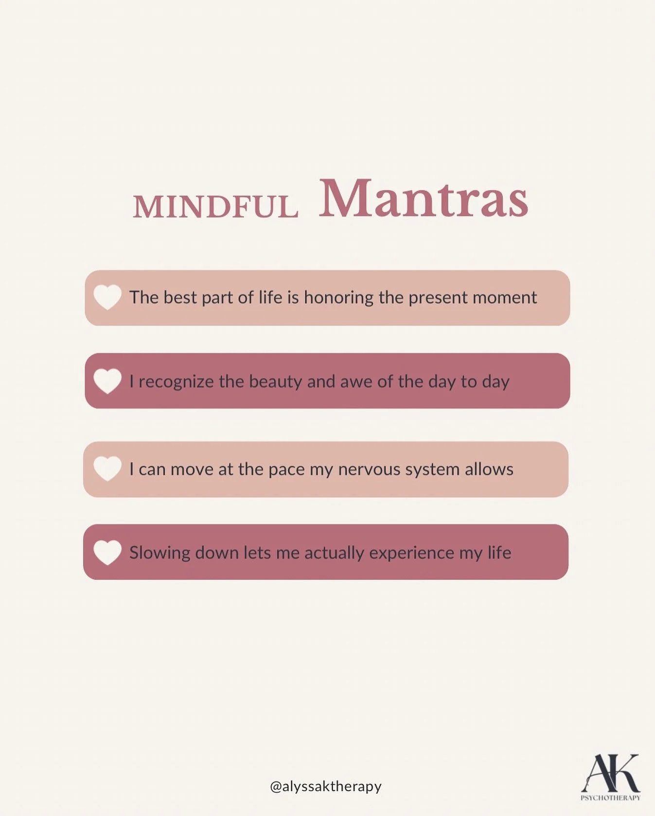 Mindfulness is paying attention to the present moment on purpose.⁣
⁣
Your nervous system doesn&rsquo;t need you to do more - it needs you to just be here.⁣
⁣
Save these mindful mantras for when you forget how to slow dow and need a reminder of stayin