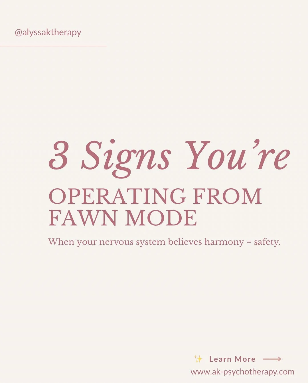 When your nervous system equates harmony with safety, fawning can take over.⁣
⁣
You start saying &ldquo;it&rsquo;s fine&rdquo; when it&rsquo;s not, over-apologizing to keep the peace, and anticipating others&rsquo; needs before your own so you can mi