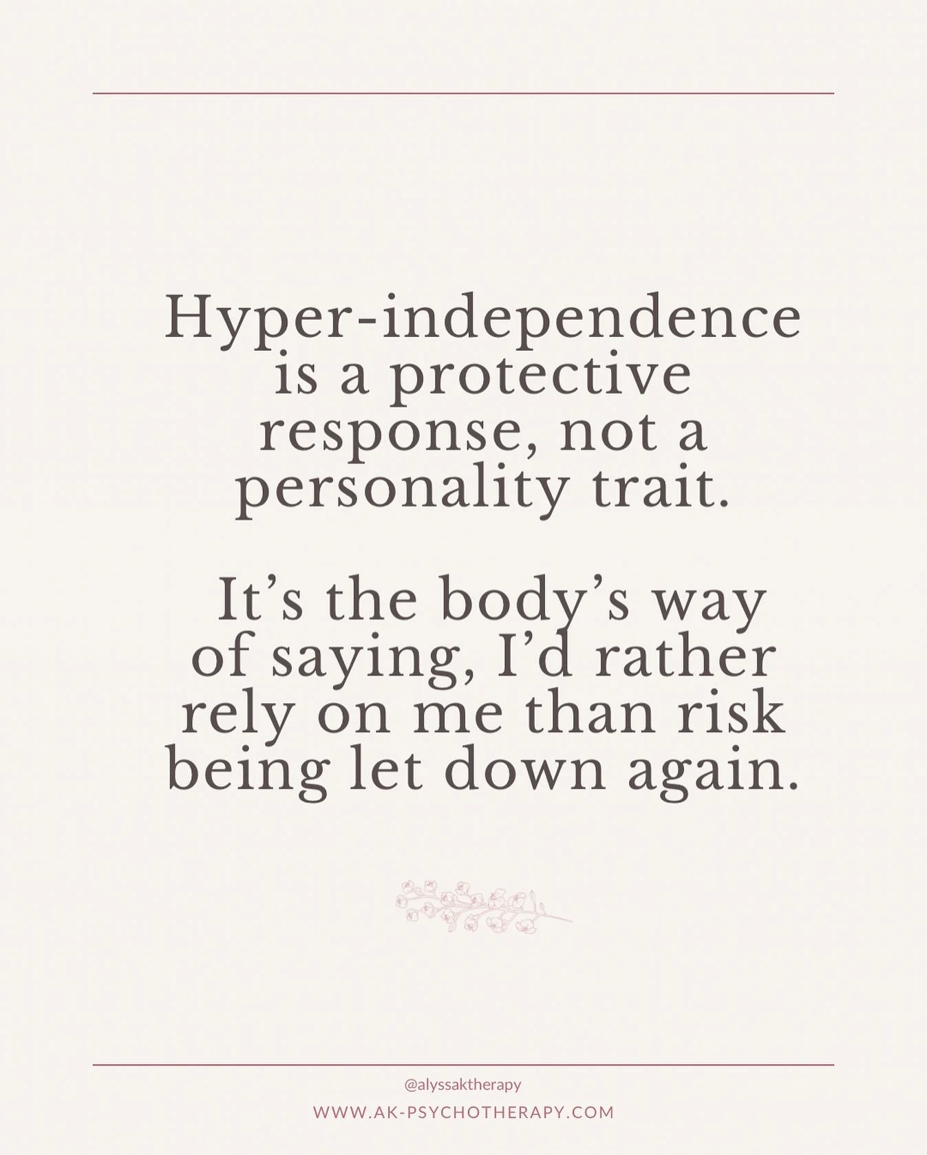 Hyper-independence often gets praised as strength - but for many, it began as self-protection.
When your nervous system has learned that relying on others leads to disappointment, your body says: I’ll just do it all myself.
It’s abo