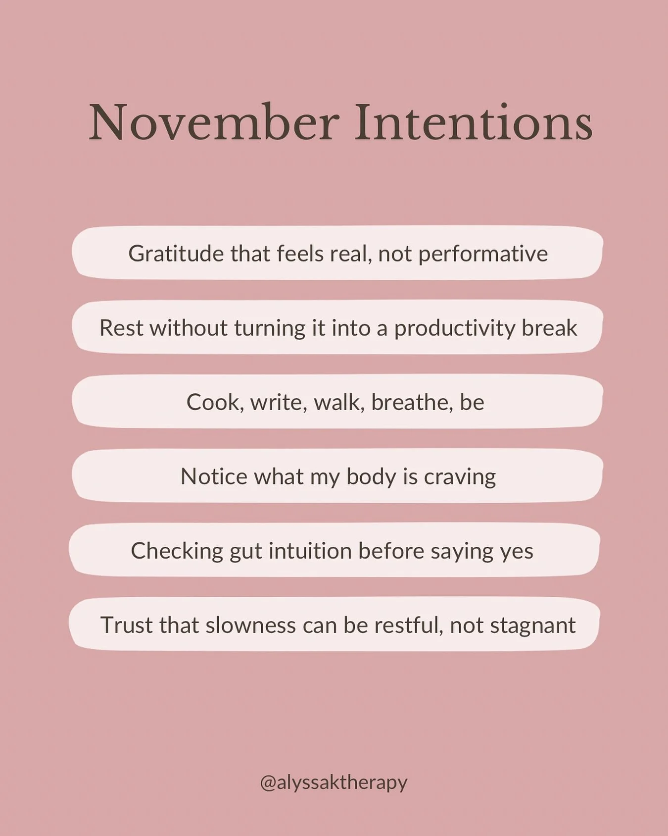 November is for genuine gratitude, reflection, and alignment with yourself. What are some of your intentions this month? #november #gratitude #therapistsofinstagram