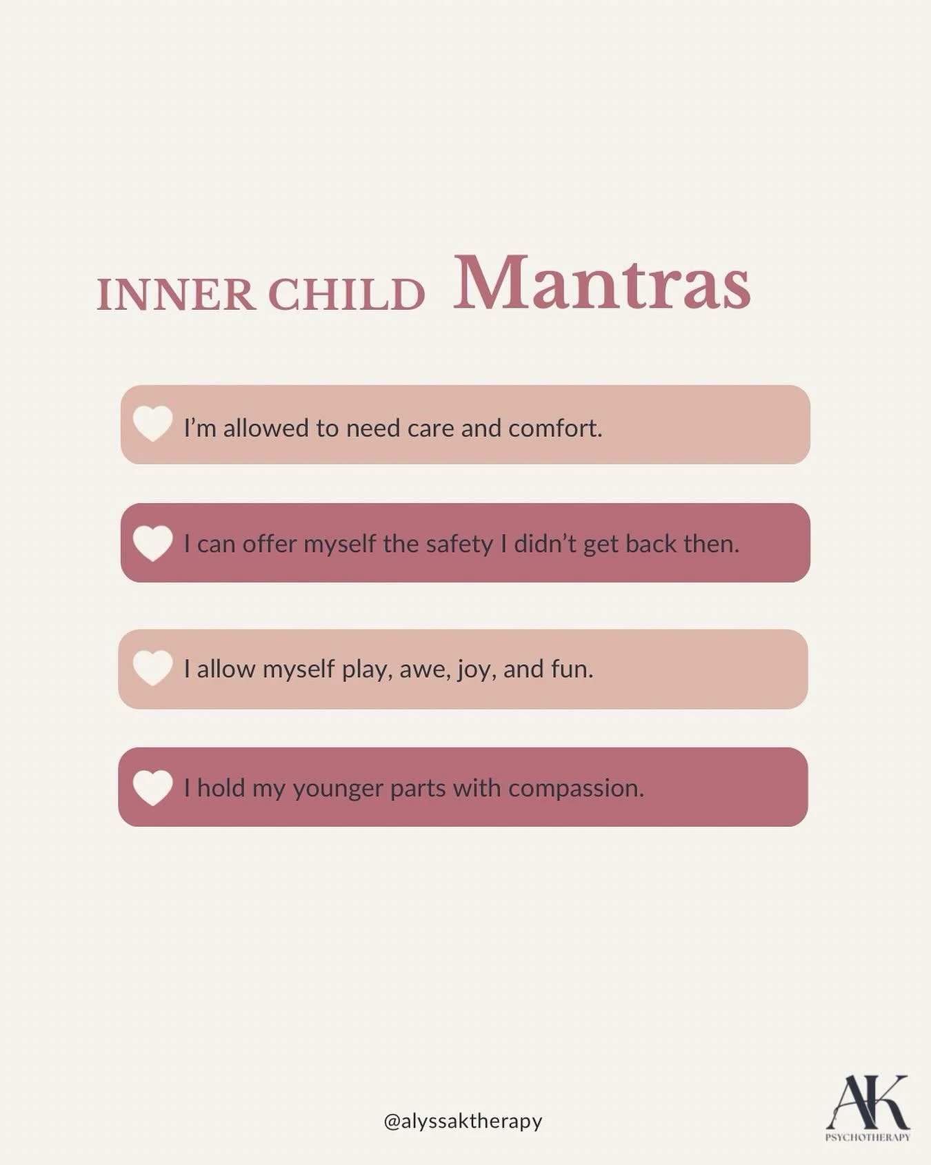 Inner child work is about giving yourself the validation, compassion, and needs you didn&rsquo;t get growing up.⁣
⁣
It&rsquo;s also about permission to be a kid again and play and just have fun!⁣
⁣
Here are some mantras if you&rsquo;re doing this typ