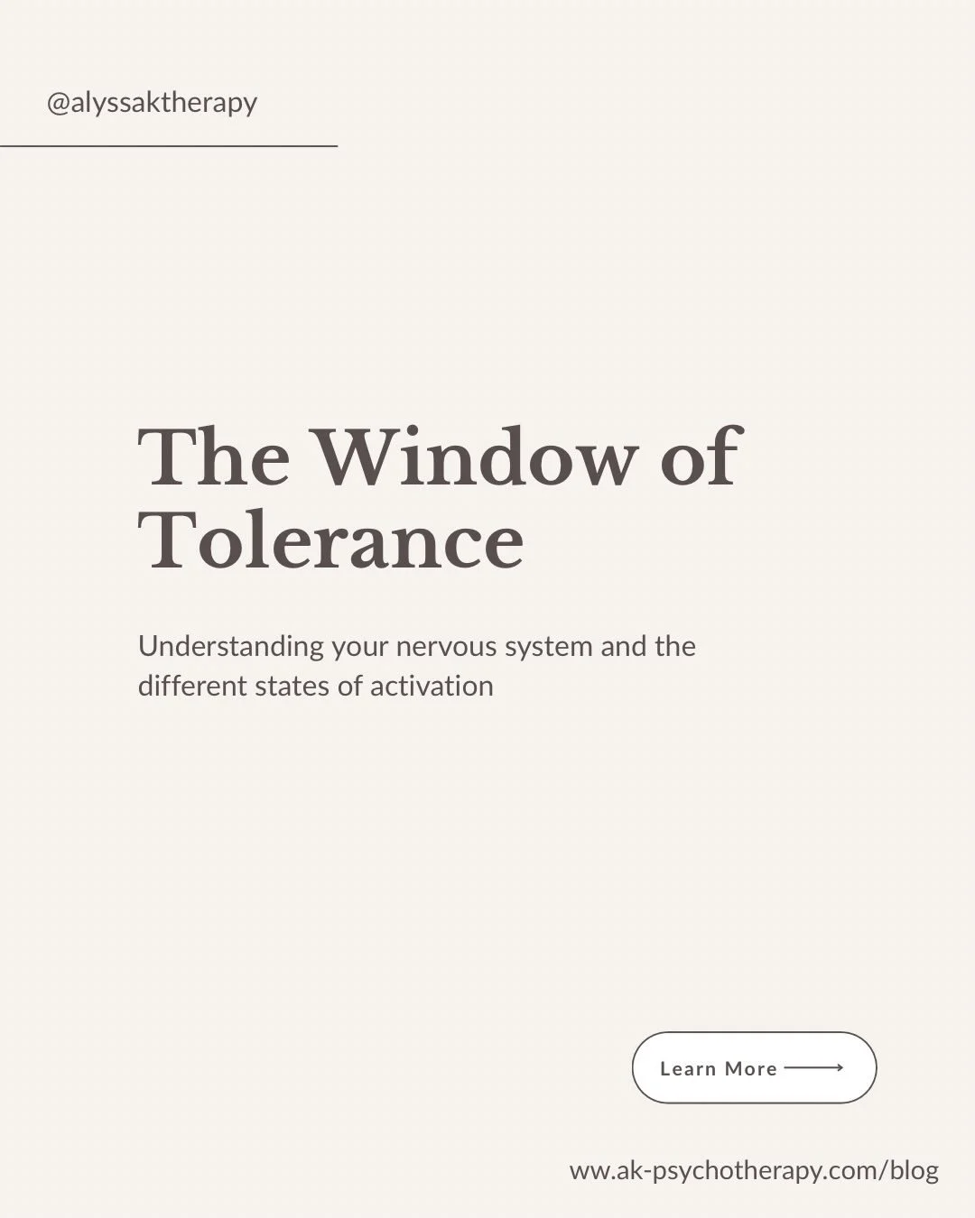 Your window of tolerance is the optimal zone where you can effectively connect with others, function best, think rationally, and manage life&rsquo;s stressors!⁣
⁣
It&rsquo;s important to have awareness of your window. In therapy you can learn your tr
