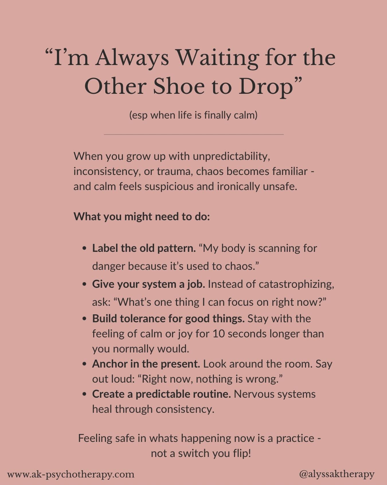 ⁣
If you&rsquo;re always bracing for something bad to happen right when life finally feels calm, this is from being  conditioned!⁣
⁣
When chaos was familiar, safety can feel suspicious.⁣
⁣
Nothing going wrong ironically triggers a fear in you and a s