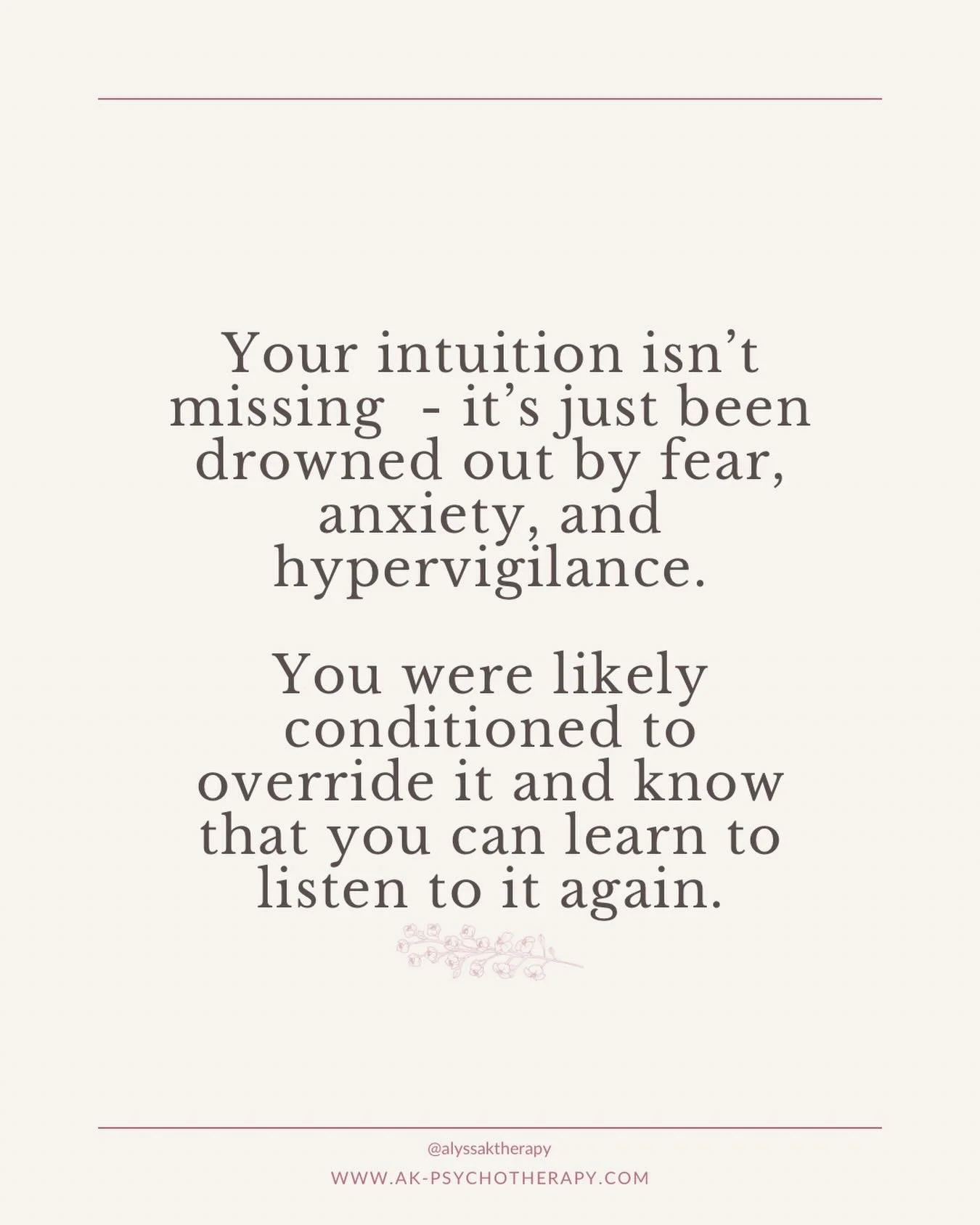 Trusting yourself isn&rsquo;t lost - it&rsquo;s just buried under years of survival mode. ⁣
⁣
Your intuition didn&rsquo;t disappear or go away it&rsquo;s waiting for space, safety, and softness to be heard again!⁣
⁣
#intuition #selftrust #therapistso