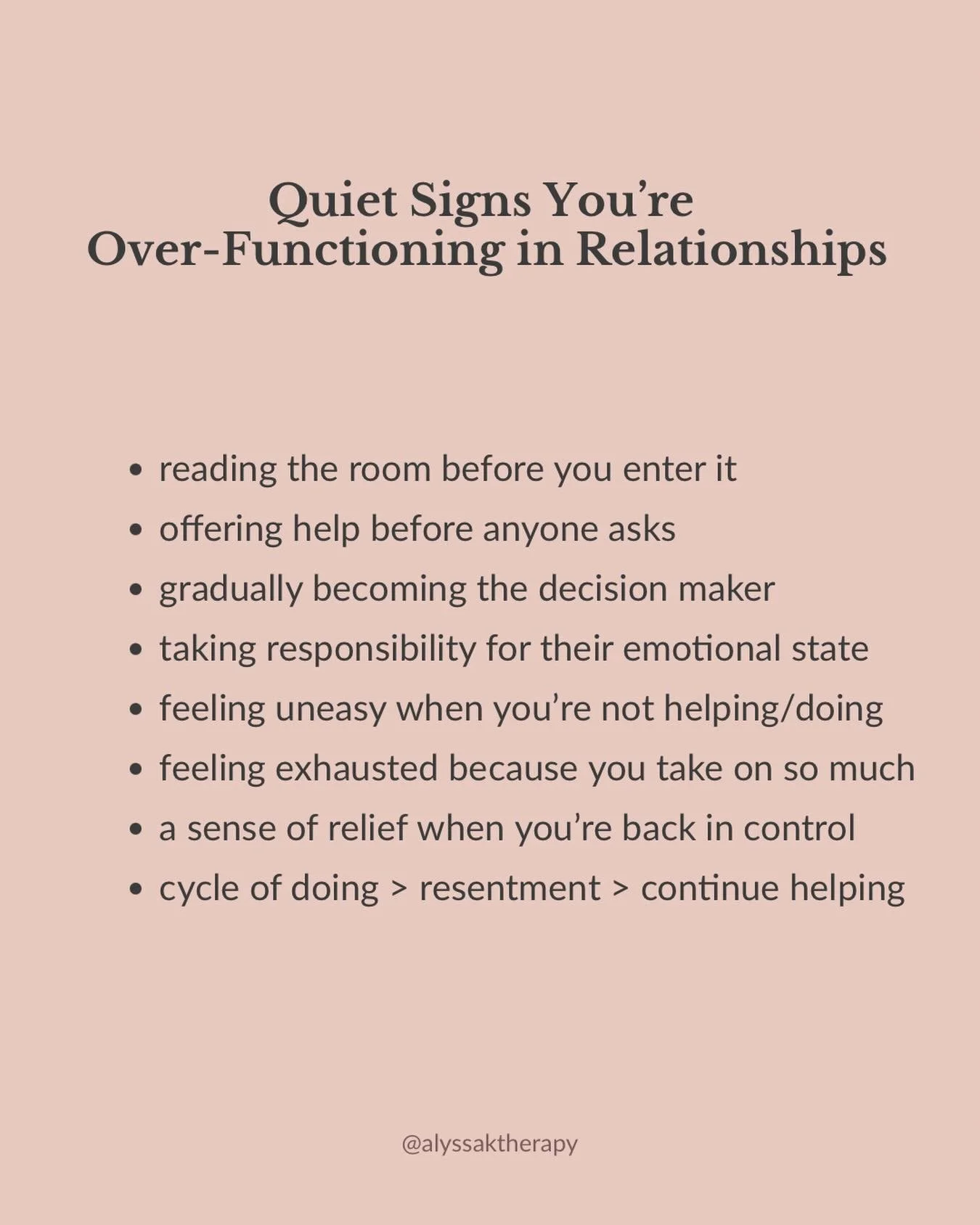 Over-functioning is sneaky.⁣
⁣
It doesn&rsquo;t always get noticed.⁣
It looks like being dependable, thoughtful, &ldquo;the strong one.&rdquo;⁣
⁣
Until one day you realize:⁣
⁣
✨ You&rsquo;re managing everyone&rsquo;s emotions⁣
✨ You feel anxious when