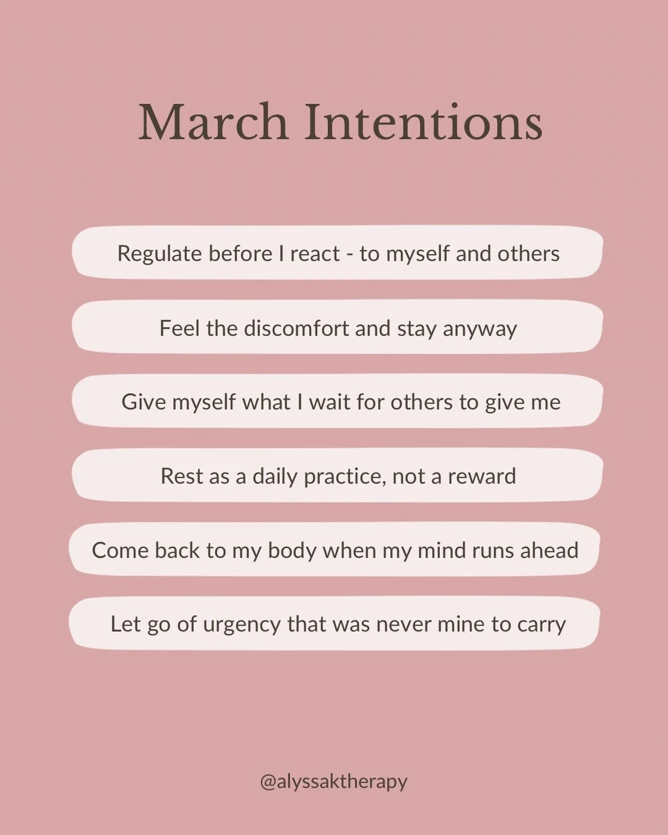 March, I&rsquo;m ready for you. 🌸⁣
⁣
This month I&rsquo;m less focused on doing more and more focused on being with myself differently - regulating before I react, resting without earning it, and giving myself what I&rsquo;ve been waiting for others