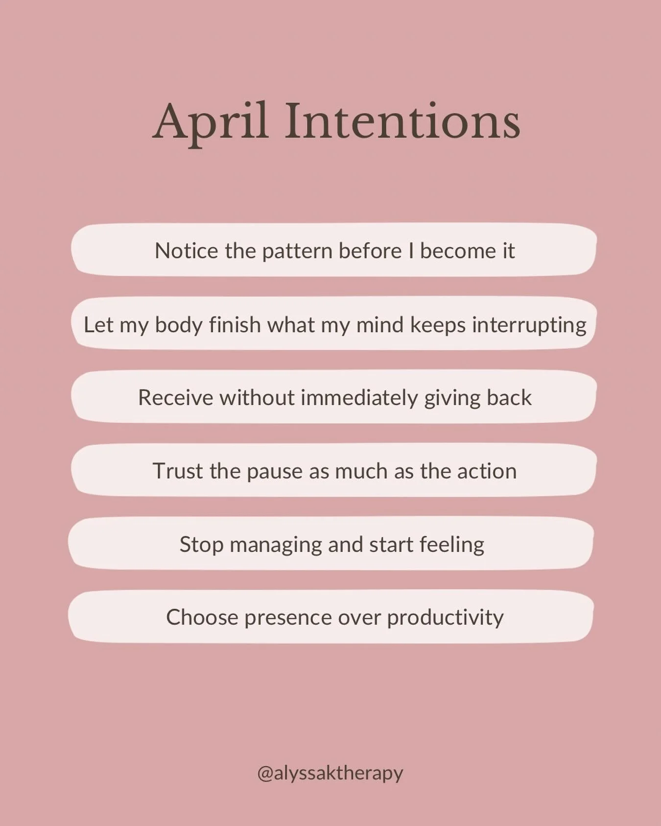 Six things I&rsquo;m practicing this month!⁣
⁣
Not goals, not a checklist. Just invitations to be more intentional this April ❤️⁣
⁣
⁣
Personally? The one that&rsquo;s hardest for me right now is  Receiving without immediately giving back.⁣
⁣
What&rsq
