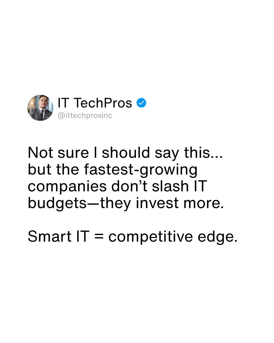 When budgets get tight, IT is often the first thing on the chopping block. 🔪 

But the companies that are winning don&rsquo;t see IT as just a cost to manage&mdash;they see it as a critical investment that drives growth.

They&rsquo;re willing to le