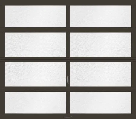 Frosted glass panel garage door with black frame