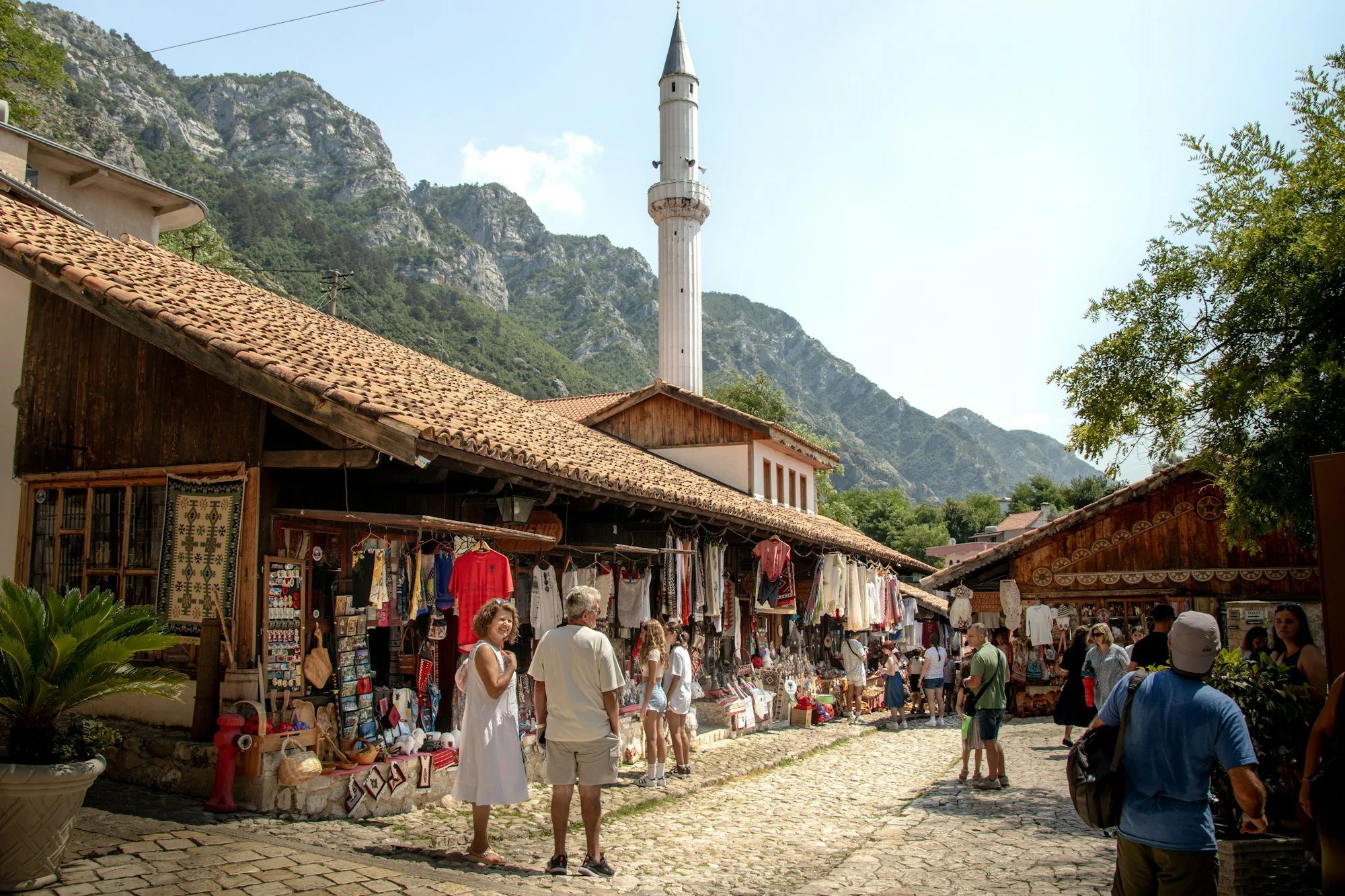 The cobbled Old Bazaar in Krujë, Albania