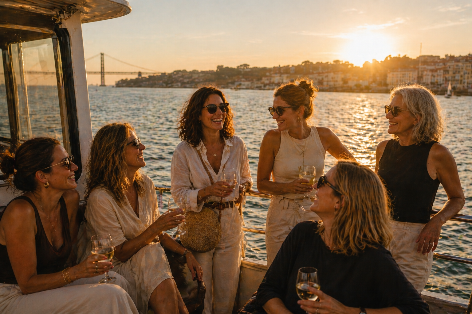 Lisbon food tour and sunset boat experience on a women’s group trip