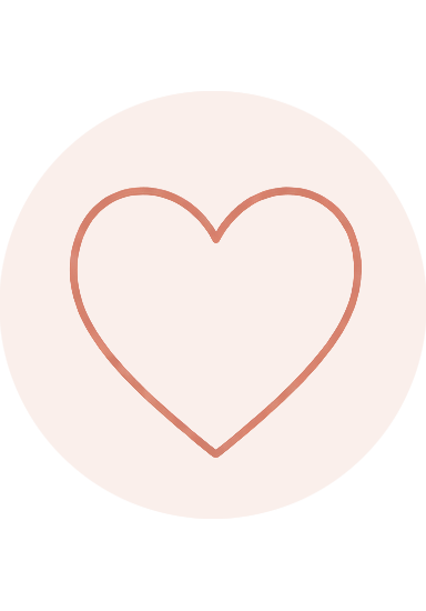 A simple line drawing of an open heart inside a white circle with a beige background.