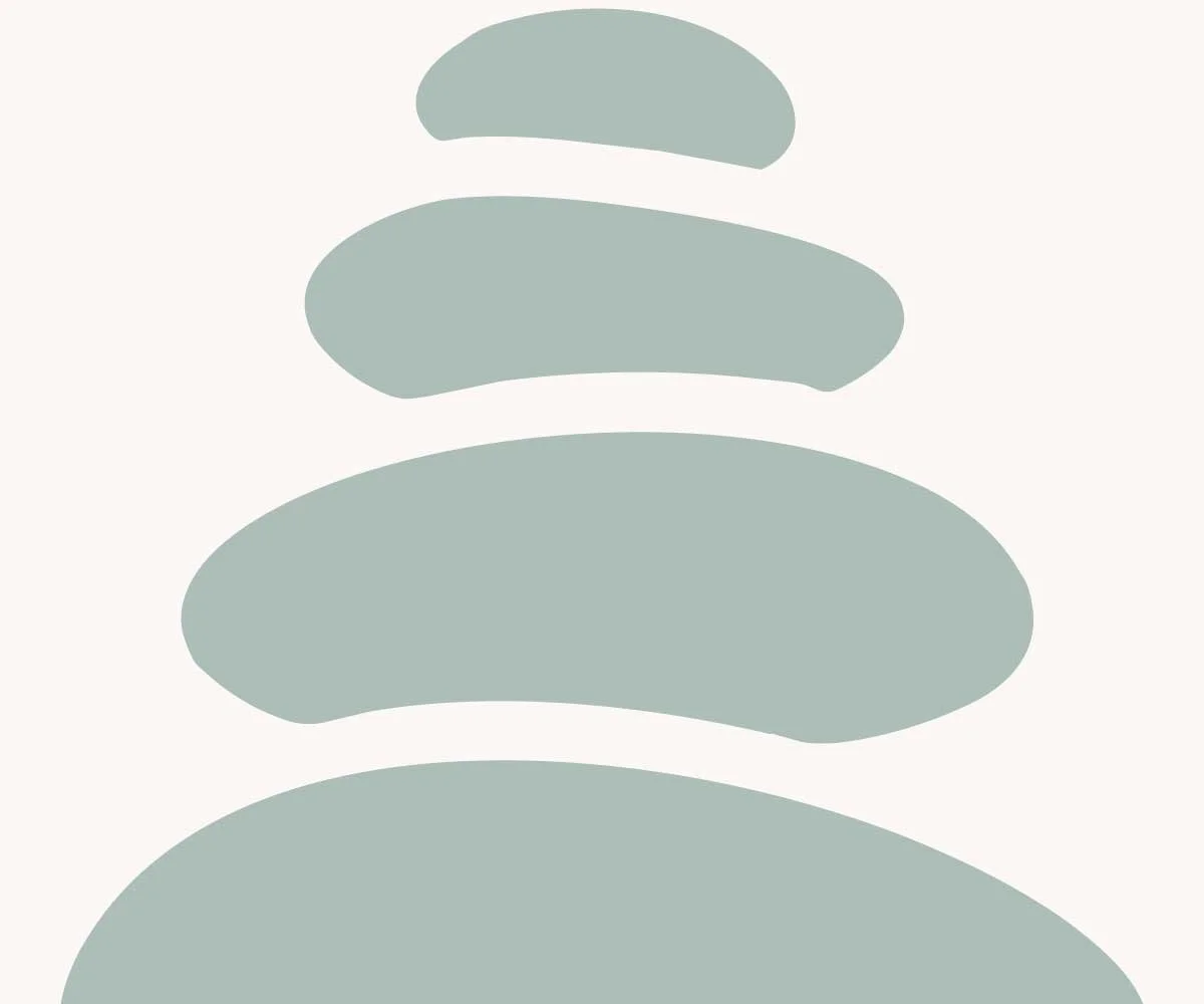 Abstract illustration of stacked, smooth, rounded shapes in shades of gray on a white background.