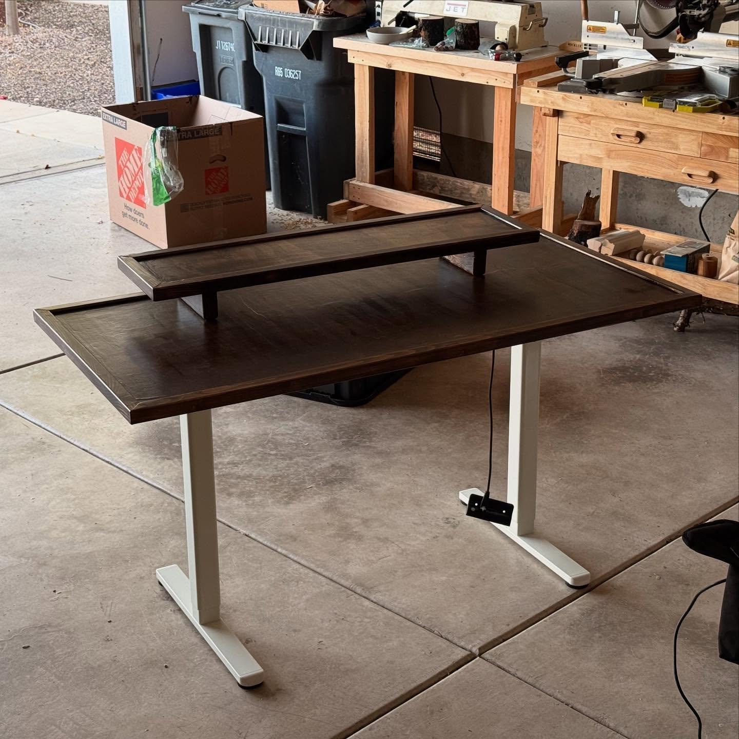 Quick weekend project after the move. A standing desk made of pine for the tabletop with hemlock trim, stained in espresso walnut. 

Getting set back up to turn some more pens and bowls soon. 

#michielssignature #woodworking #diy