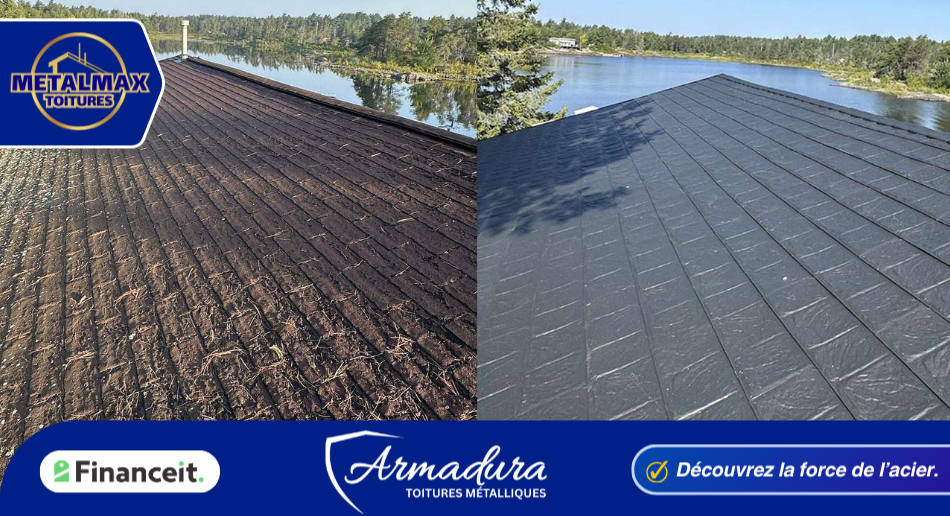 Avant et apres toiture métallique Québec