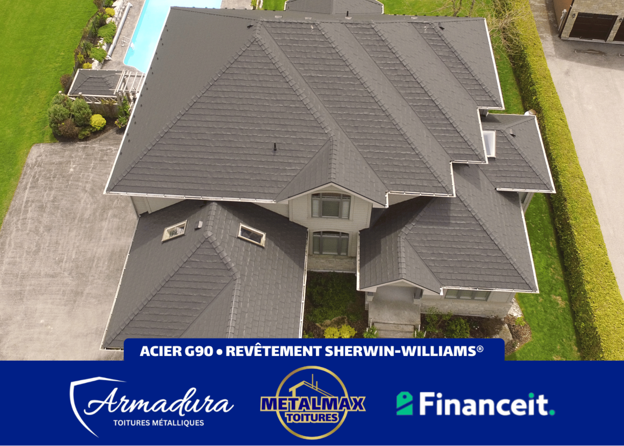 Toiture métallique Armadura™ couleur Kodiak — brun foncé — installation résidentielle au Québec par MetalMax-3