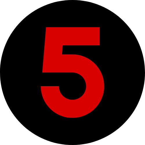 Un grand nombre rouge 5 sur un fond noir.