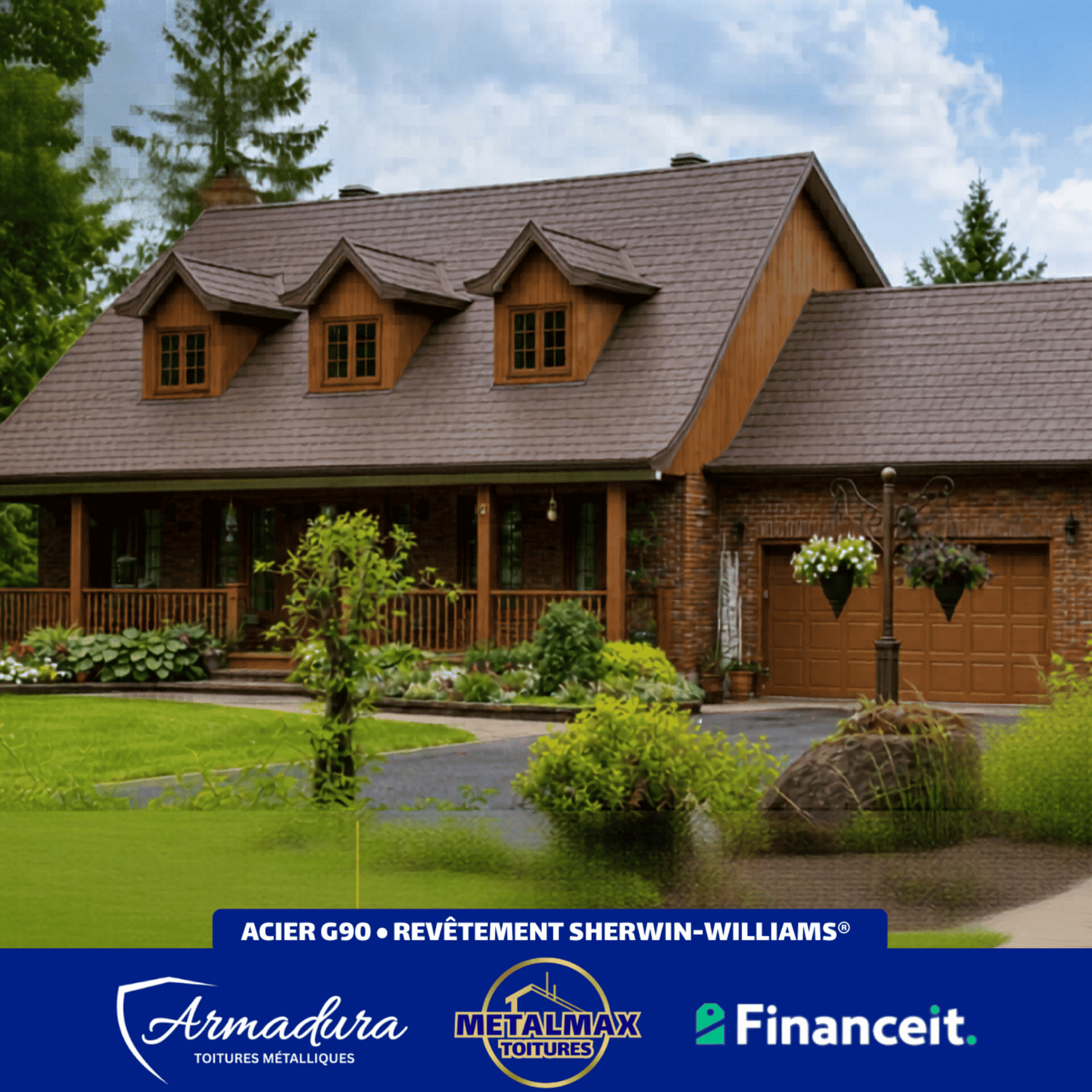 Toiture métallique Armadura à profil tuile installée par MetalMax sur une maison en pierre au Québec