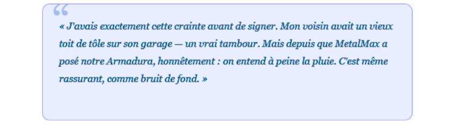 Avis client toiture métallique Armadura MetalMax à Laval Québec satisfaction 5 étoiles