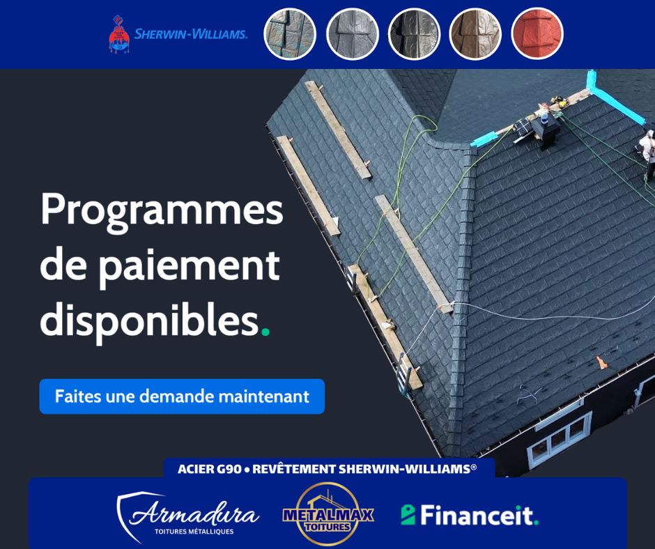 "Comparaison types de toiture métallique Beaconsfield — système Armadura™ acier G90 MetalMax Ouest-de-l'Île