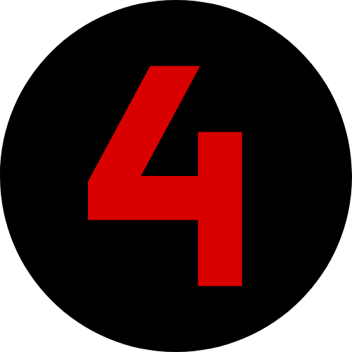 Un cercle noir avec le chiffre rouge 4 au centre.