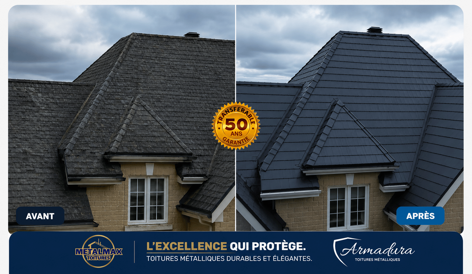 Toiture métallique Armadura en acier galvanisé G90 installée par MetalMax au Québec
