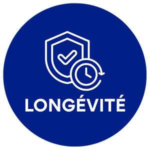 Icône de protection avec un bouclier et une montre, symbole de longévité