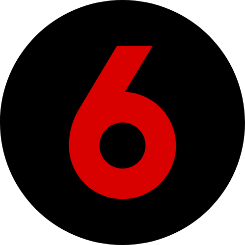 Un grand chiffre rouge 6 sur fond noir.