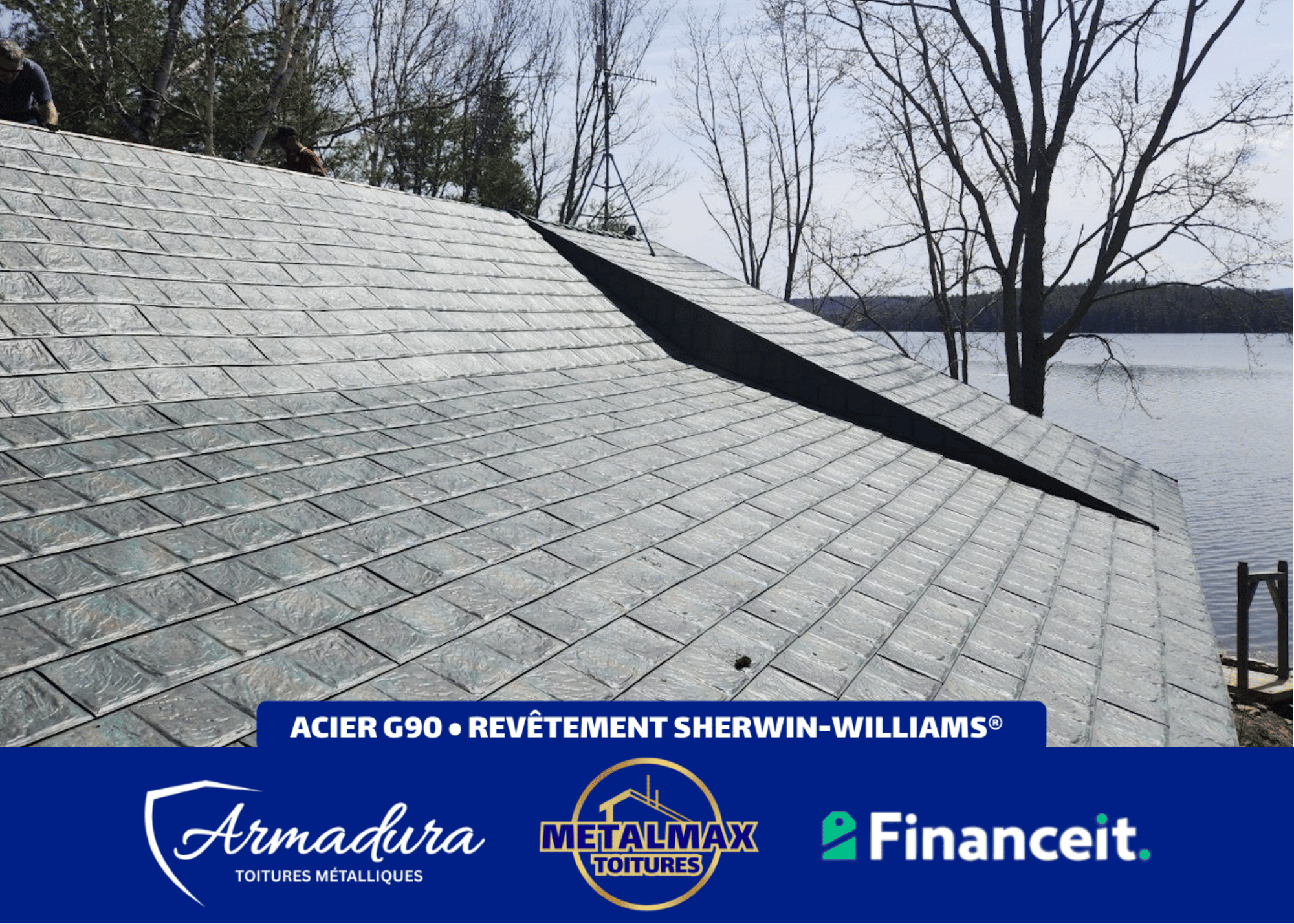 Armadura metal roofing in Rustic Slate on a residential home in Pointe-Claire, in the West Island QC