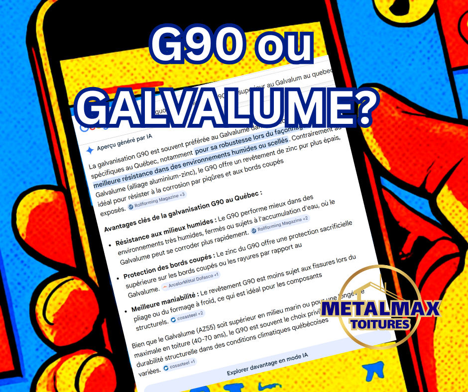 Acier Galvalume vs G90 pour votre toiture au Québec.