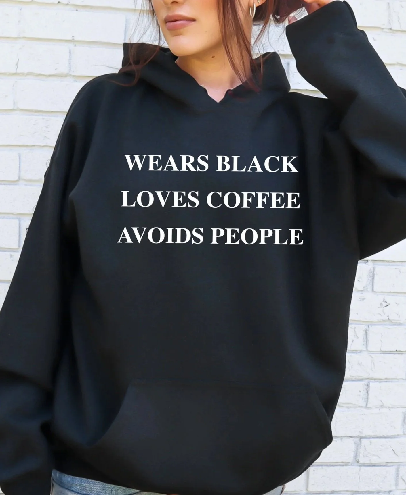 Wears Black Loves Coffee Avoids People Shirt