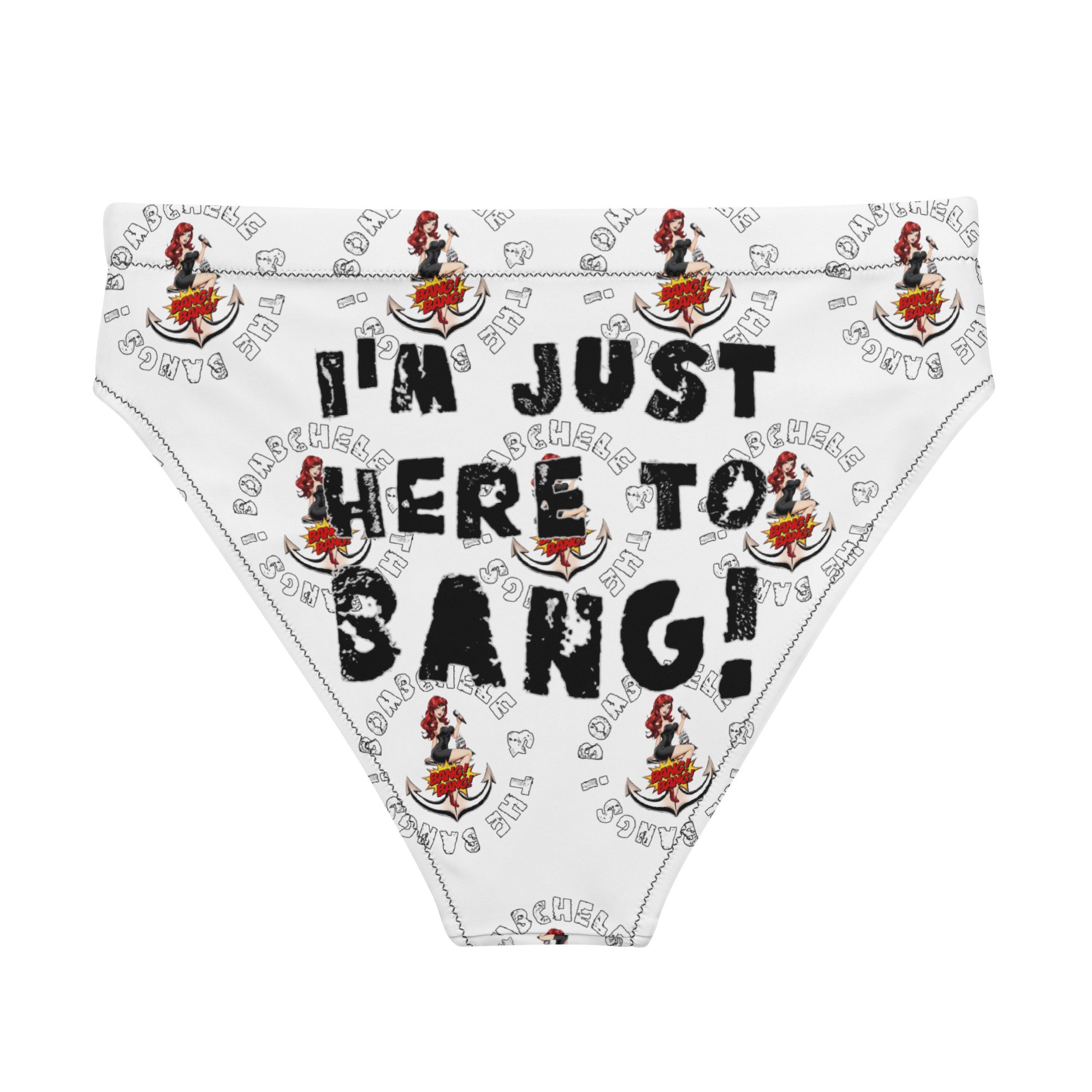 I'm Just Here To Bang high-waisted bikini bottoms