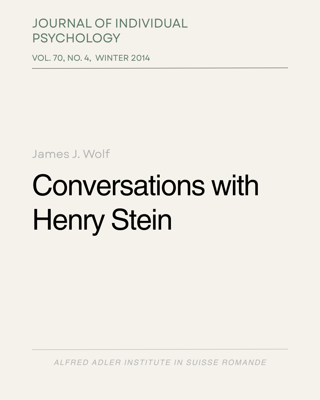Conversations with Henry Stein