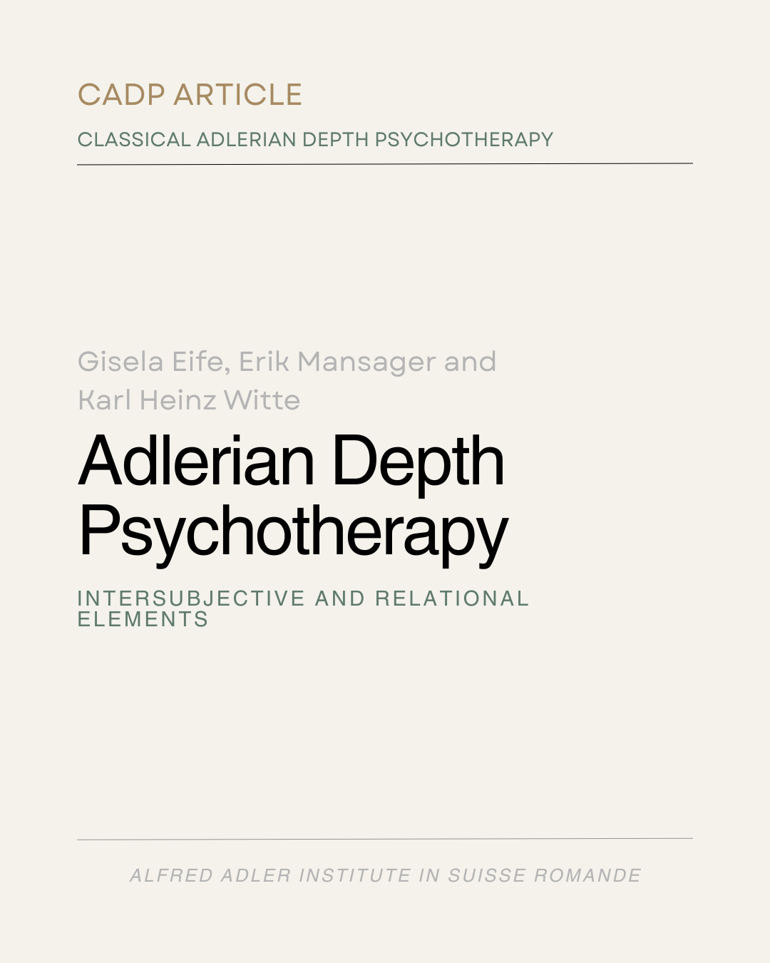 Adlerian Depth Psychotherapy