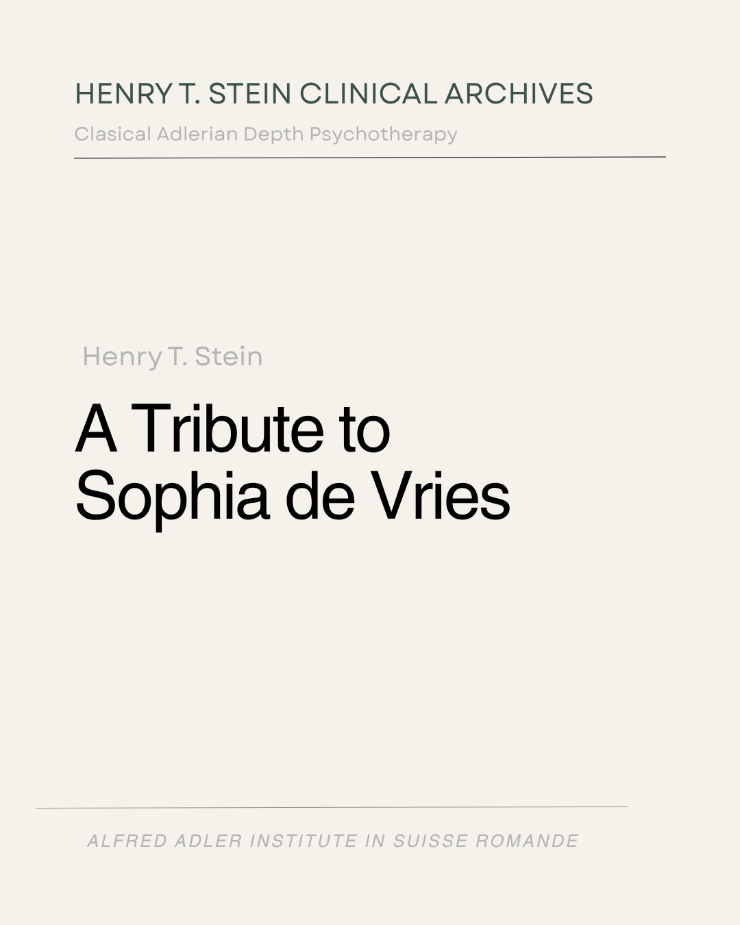 A Tribute to Sophia de Vries