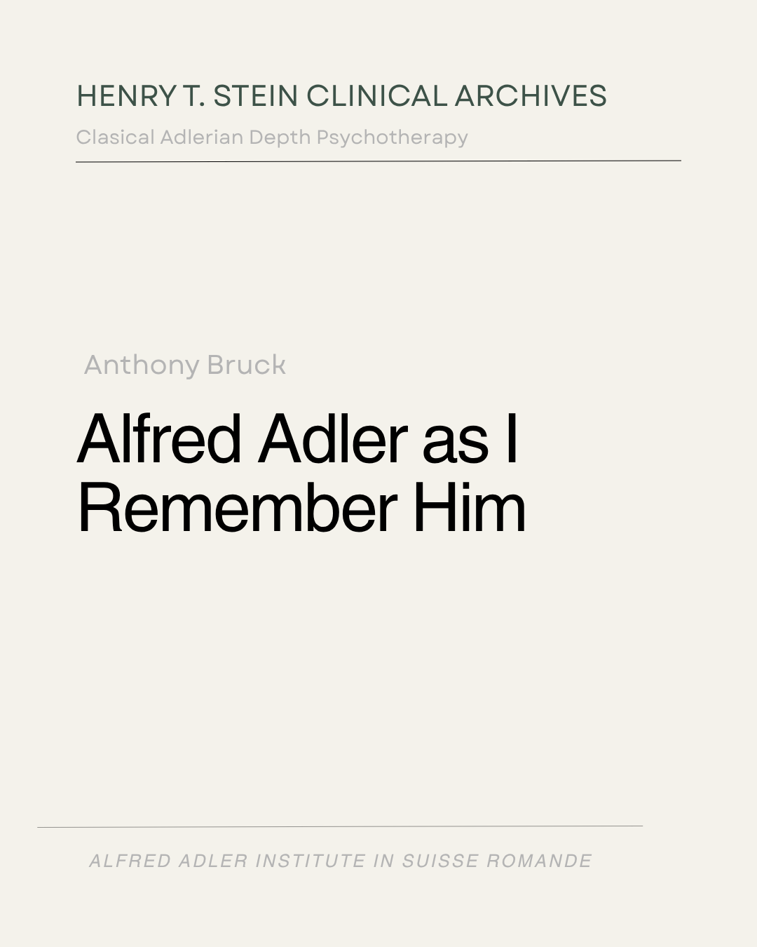 Alfred Adler as I Remember Him