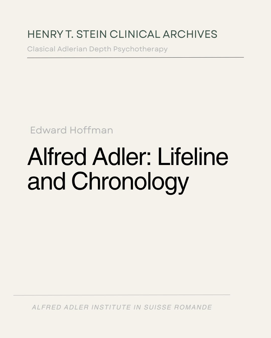 Alfred Adler Lifeline and Chronology