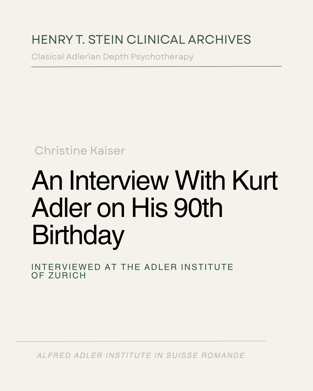 An Interview with Kurt Adler (1905 - 1997) on his 90th Birthday (1995)