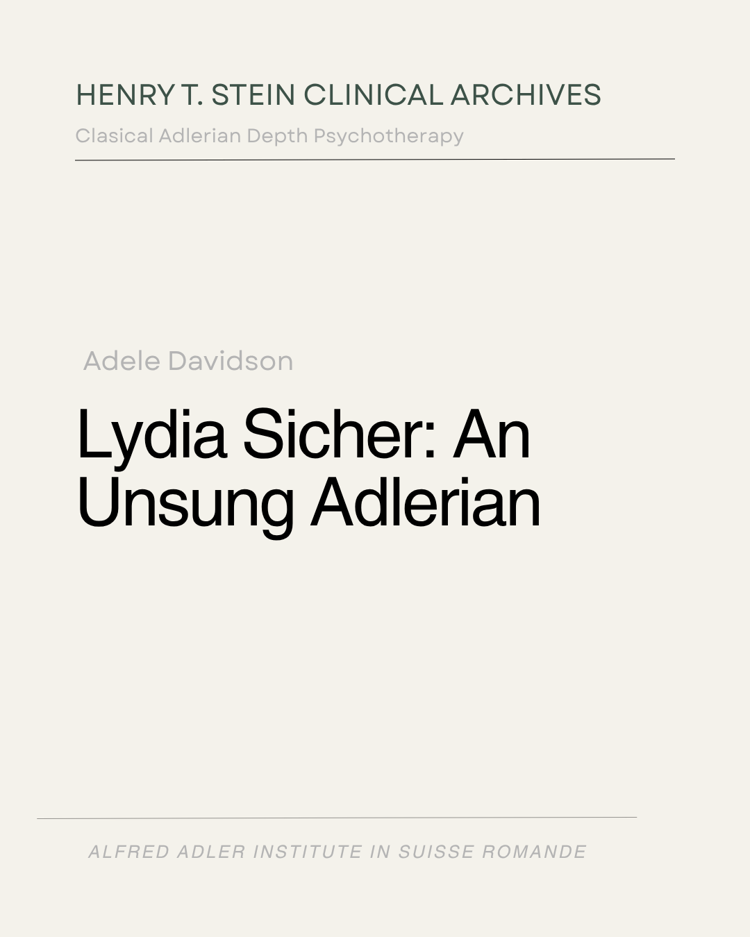 Lydia Sicher: Unsung Adlerian