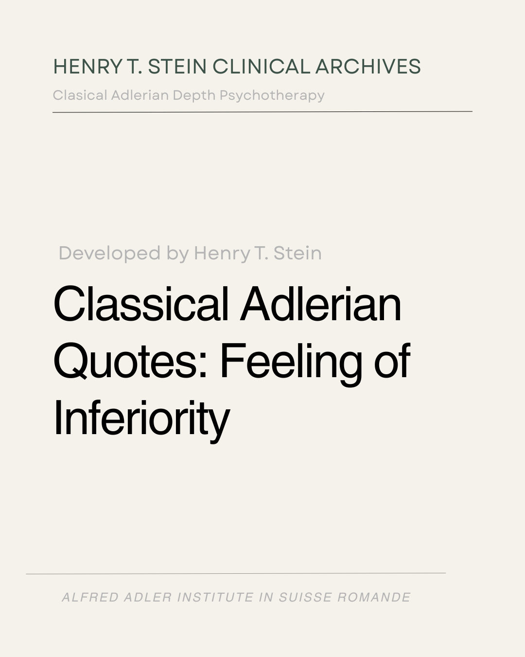 The Feeling of Inferiority