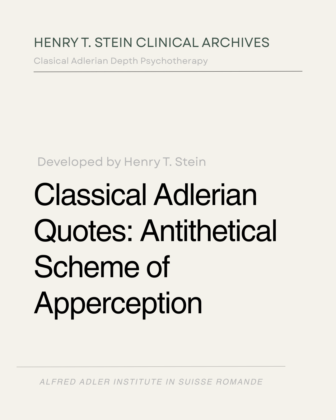 Antithetical Scheme of Apperception and Tendentious Apperception