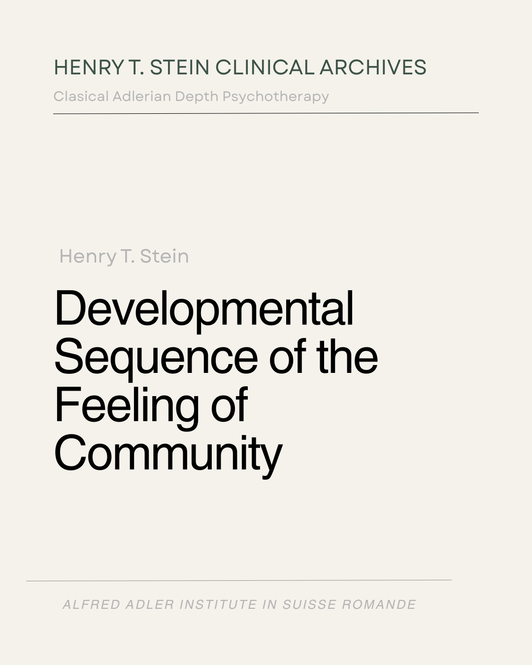 Developmental Sequence of the Feeling of Community