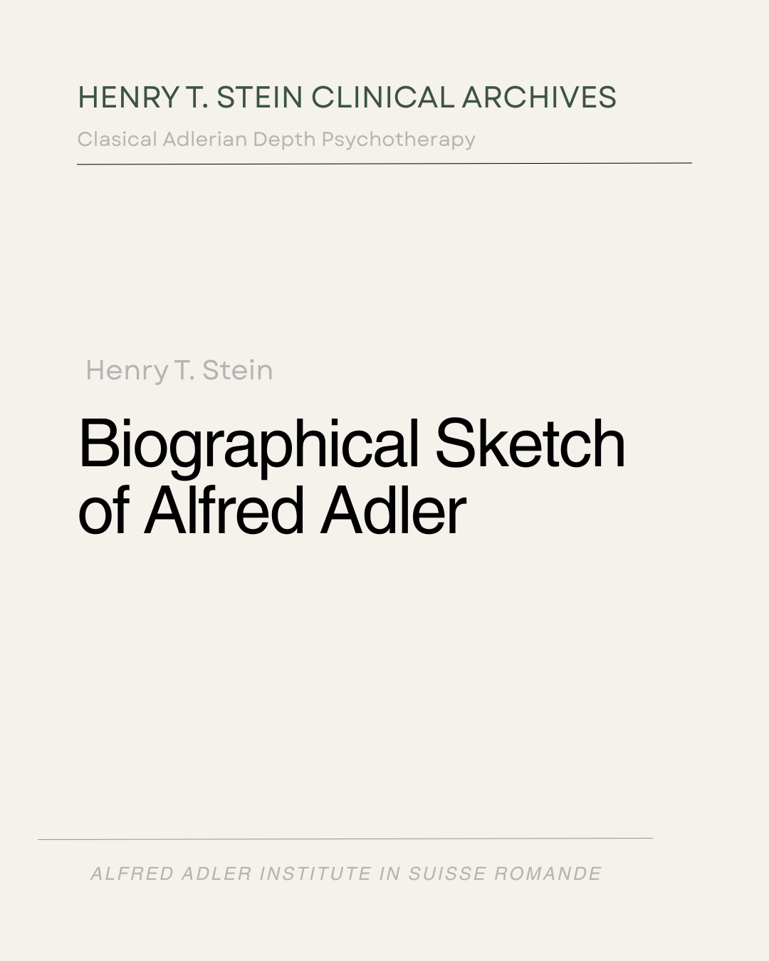 Biographical Sketch of Alfred Adler