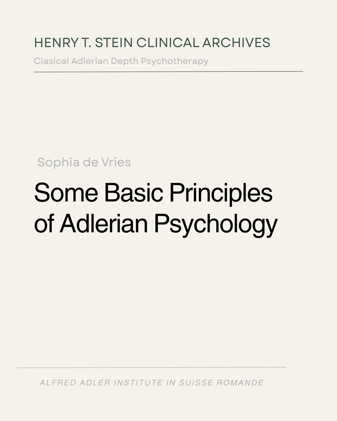 Some Basic Principles of Adlerian Psychology