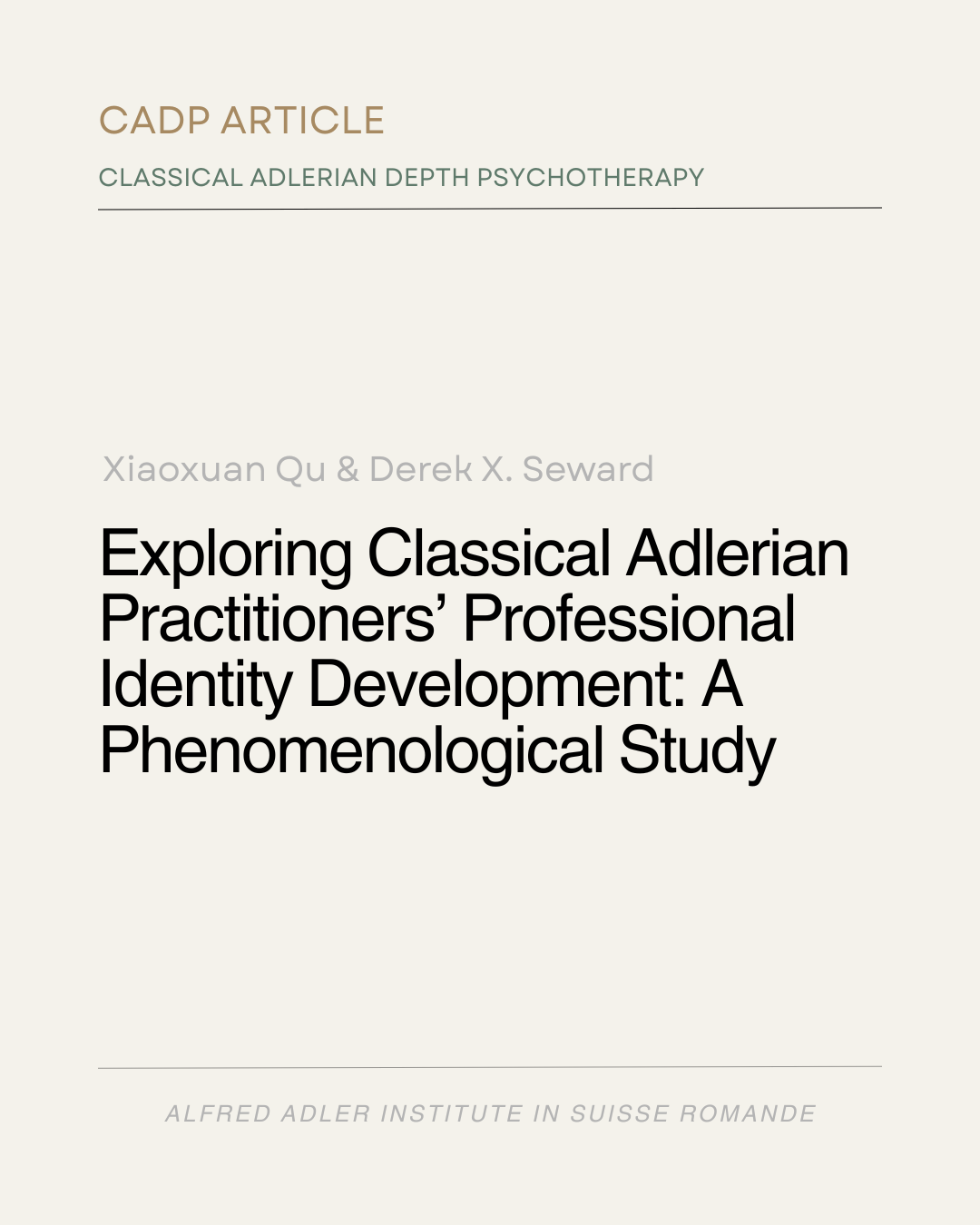 Exploring Classical Adlerian Practitioners’ Professional Identity Development: A Phenomenological Study