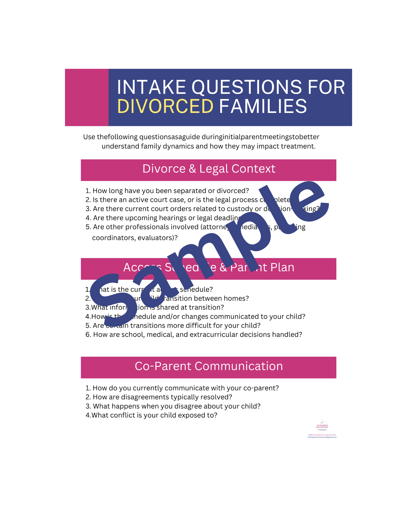 Intake Questions for Divorced Families