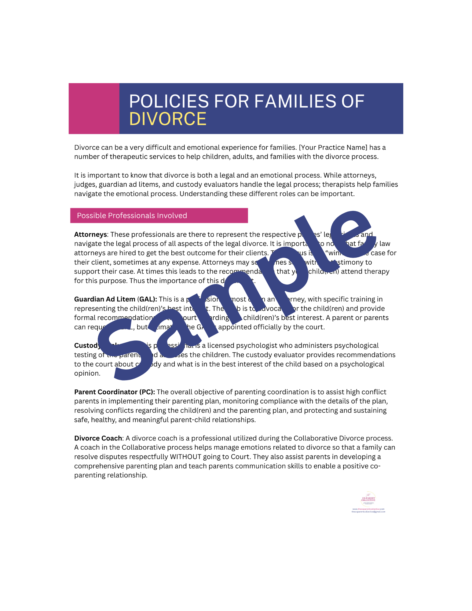 Policy for Divorce/Divorcing Families